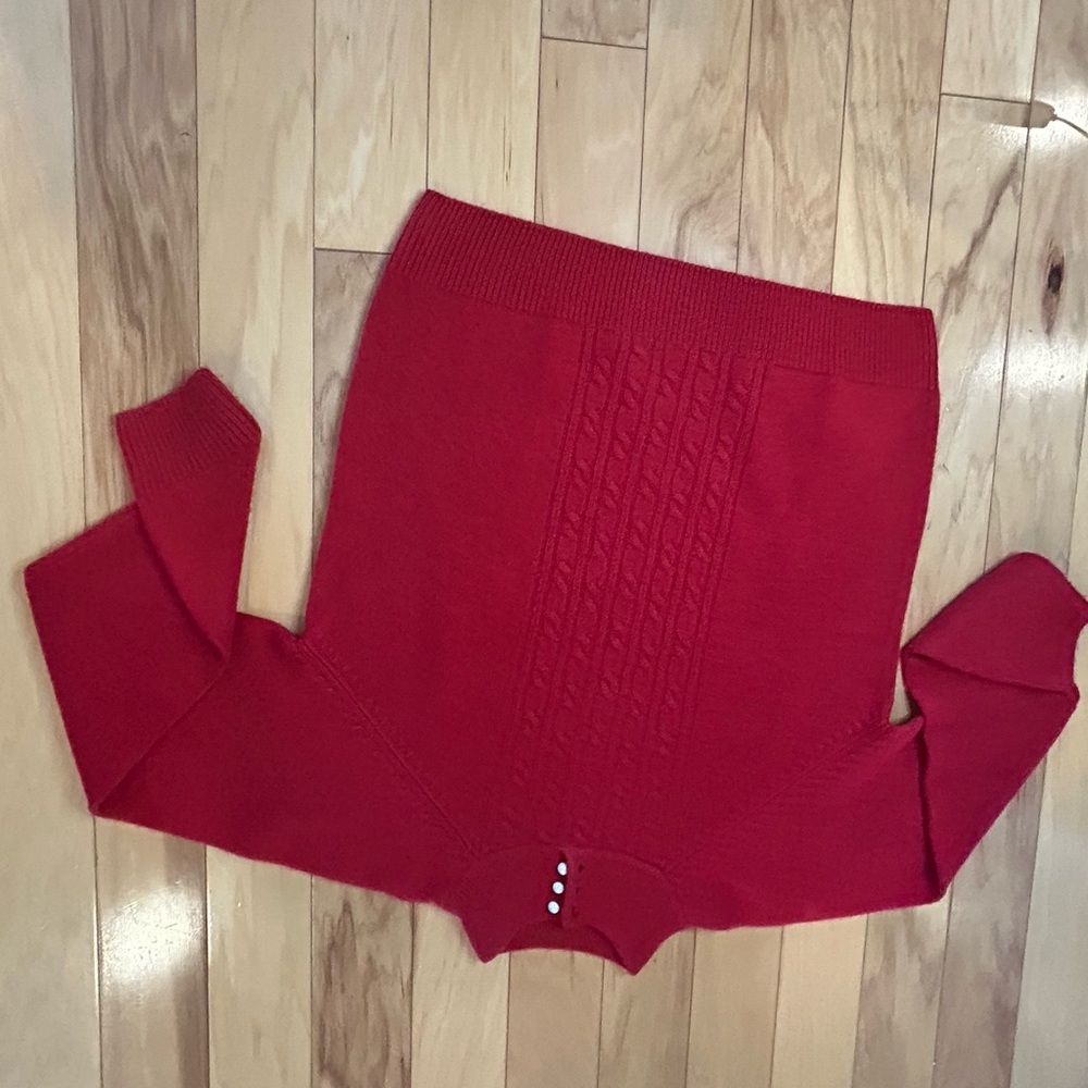 Dressbarn Vibrant Red Knit Sweater w Pearls Vintage Style - Picture 9 of 12